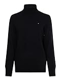 Rippstricksaum Tommy Hilfiger Damen Wool Cashmere ROLL-NK Sweater WW0WW35892 Pullover, Schwarz (Black), L