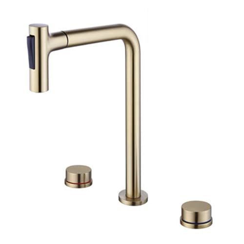 Robinet mitigeur de salle de bains 3 trous laiton mélangeur lavabo extractible