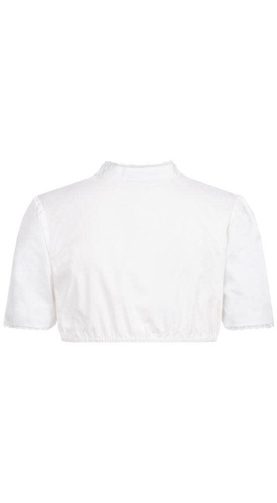 Nübler Dirndlbluse Damen BABSI - Kurzarm Trachtenbluse mit Spitze & V-Ausschnitt im Landhaus Stil - Original bayerische Tracht, Perfekt für Dirndl, Weiß