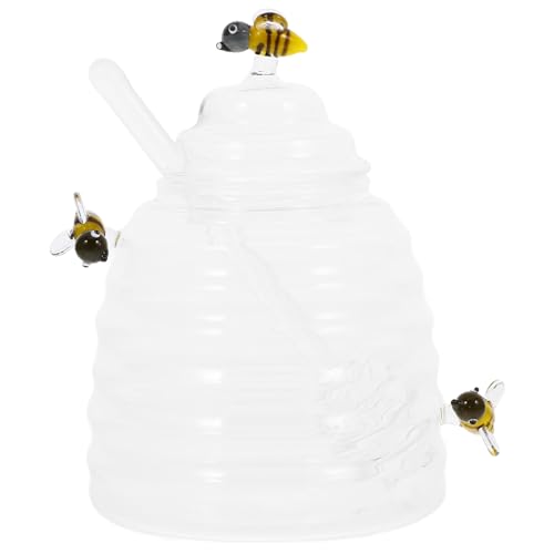 Cabilock Honey Jar Favors Glass Honey Pot with Lid and Dipper, Cute Little Bee Decor Clear Honey Jar Beehive Shaped Honey Dispenser Container for Jam Jelly Syrup Kitchen Coffee Bar Baking