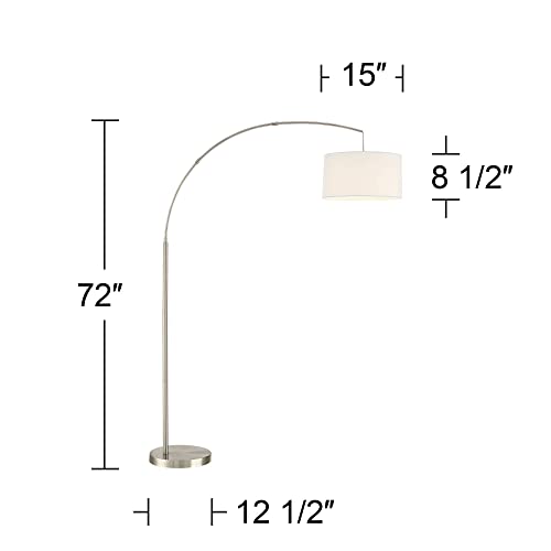 360 Lighting Cora Modern Arched Task Lamp Floor Standing 72" Tall Brushed Nickel Silver Off White Linen Fabric Drum Shade For Living Room Reading House Bedroom Home Decor #TOP3