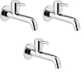 Alturas Turbo Brass Long Body Bib Cock Tap with Wall Flange- Set of 3