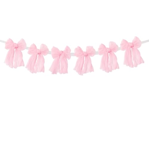 Image of MLMC Pink Bow Garland Banner Handmade Cheesecloth Bow Wreath Party Hanging Decorations for Baby Shower Birthday Wedding Bridal Shower Gender Reveal Party Decor