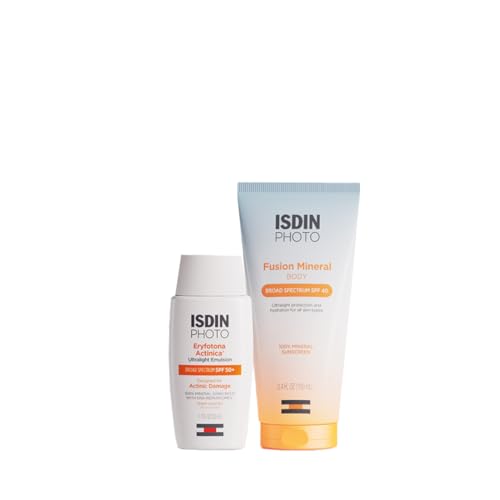 ISDIN Suncare Bundle Non-Tinted Facial Sunscreen SPF50 & Fusion Mineral Body Sunscreen SPF40