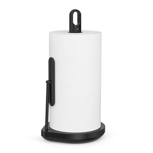 Image of simplehuman Standing Paper Towel Holder with Spray Pump, Black Stainless Steel