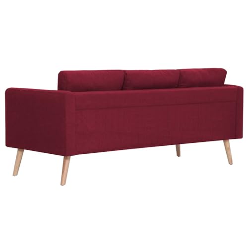 Sofá de tela de 3 plazas rojo vino cómodo con fundas extraíbles y marco de madera 6