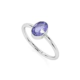 LUSTRE AND LIGHT Natural Tanzanite Oval Stackable Ring for Women in Sterling Silver, December Birthstone Jewelry Gifts for Her (US-7, Bezel-Set)