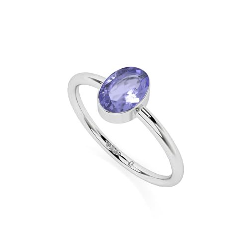 LUSTRE AND LIGHT Natural Tanzanite Oval Stackable Ring for Women in Sterling Silver, December Birthstone Jewelry Gifts for Her (US-7, Bezel-Set)