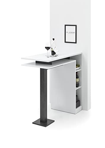 Avanti Trendstore-Barakus-Tavolo Alto Da Bar Con Scaffale Integrato, In Legno Laminato Di Colore Bianco E Cemento. Dimensioni Lap 108X103X50Cm