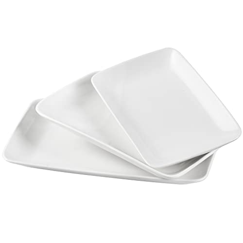 UIBFCWN Juego de 3 platos de porcelana para servir, 3 tamaños, 20,3 22,8 25,4 cm platos rectangulares de cerámica, ensalada platos de postre, para servir pescado, cupcakes, sushi, plato