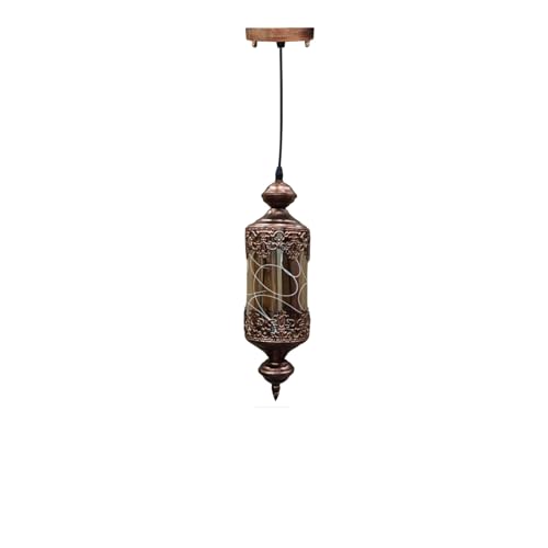 Image of Keylus Antique Hanging Light for Living Room Dining Bedroom, Moroccan Lantern Style Metal & Glass Pendant Lamp, (Bulb Not Included),Pack of 2