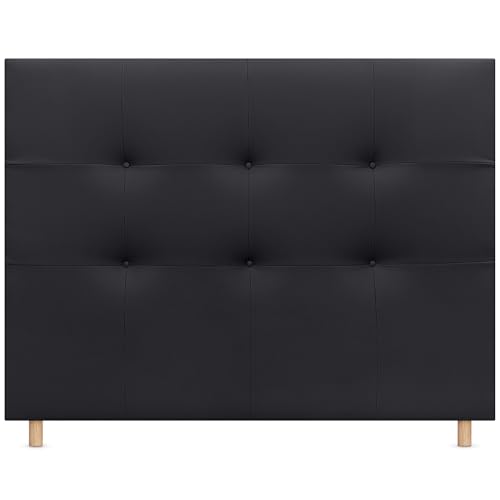 DHOME Cabecero Tapizado Capitoné Suelo 2 hileras Amplio de Polipiel para Cama Matrimonio Cabezal Dormitorio (Negro, 135cm)