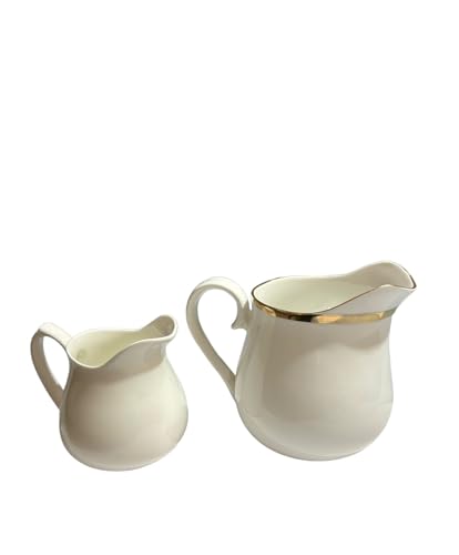 Image of White Bone China 380 ml Gravy Pot with 125 ml Creamer of 2, for Serving Milk, Gravy, Tea,and Coffee (Medium)