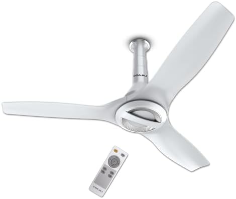 Bajaj Arioso Luxe 1200MM (48") BLDC Ceiling Fans For Home | BEE 5 Stars Rated Energy Efficient | Aerodynamically Designed Blades | Adjustable Canopy | RF Remote | 2-Yr Warranty 【White & Silve】