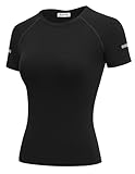 PINSPARK Sportshirt Damen Kurzarm Funktionsshirt Leicht Atmungsaktiv Sport T-Shirt Yoga Fitness Rundhals Laufshirt Oberteil Schwarz M