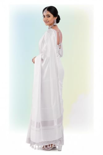 Image of Women's Kerala Tissue Plain Saree with Running Blouse| Onam & Vishu Kani Special | Traditional Kasavu White Colour