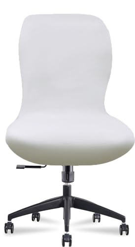 Deisy Dee Velvet Stretch Armless Office Chair Covers - Colorful Stretch Slipcover for Desk Chairs (Off White)