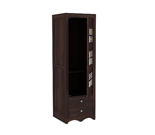 Image of Sheesham Wood Wooden Single Door Wardrobe Organizer for Clothes | - Solid Wood Almirah with 2 Drawers, 2 Shelves - Cupboard for Large Bedroom (Design 20)