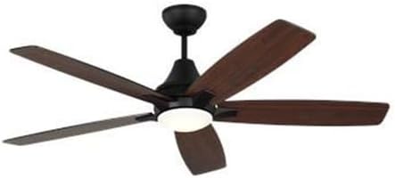 Monte Carlo 5LWDR52MBKD Lowden 52" Damp Locations Ceiling Fan with LED Light Kit and Hand Remote, 5 Midnight Black/American Walnut Reversible Blades, Midnight Black