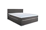 Mivano Simba Boxspringbett/Komfortables Bett mit Durchgehender Matratze (H3) und Topper, Flachgewebe, Grau, Liegefläche 180 x 200 cm