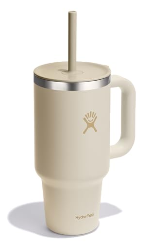 Image of Hydro Flask Travel Tumbler with Handle, Lid and Straw - Insulated Stainless Steel in 32 Oz Coconut Cream