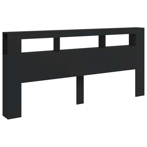 Cabecero con LED de madera negra 220cm con estantería integrada 4