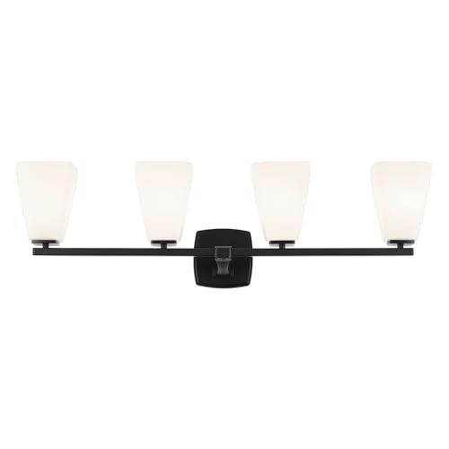 Image of Kichler Marant 33.25 inch 4-Light Bathroom Vanity Light Fixture with Opal Glass in Black for Over Mirror, Modern Wall Mount Lighting for Powder Room (33.25 inch W x 9.5 inch H), 55217BK