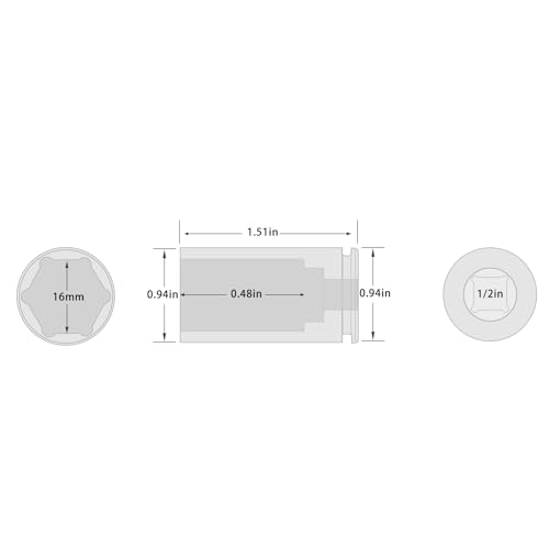Image of 1 /2 Inch Drive 16mm Shallow Metric Impact Socket,CR-MO,6 Point Radius Corner Design,Square Chamfered Opening,Axle Nut Impact Grade Socket for Easy Removal