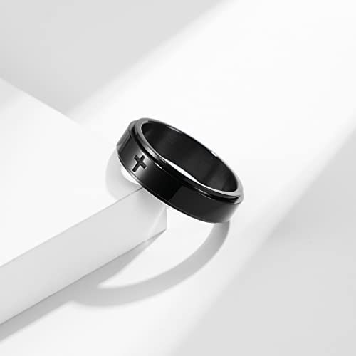 Image of COLORFUL BLING Titanium Stainless Steel Cross Anxiety Spinner Ring Rotating Fidget Ring Stress Relieving Wedding for Him Her Couple Promise Lover Jewelry