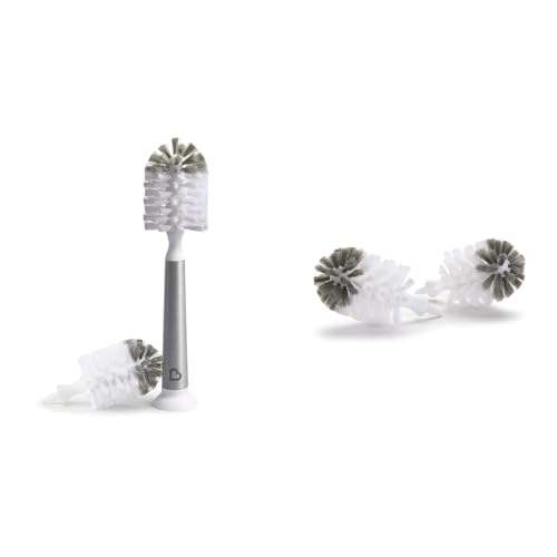 Image of Munchkin Shine Stainless Steel Bottle Brush, 2 Replacement Brush Heads and Nipple Brush, 110g