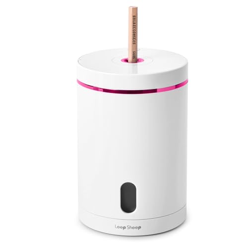 leep sheep 電動鉛筆削り 充電式 自動鉛筆削り 6-8mm鉛筆 3-5S高速切削 2000mAhバッテリー 螺旋刃 コンパクト 使い易く 子供の贈り物 色鉛筆 デッサン 美術 (White-pink)