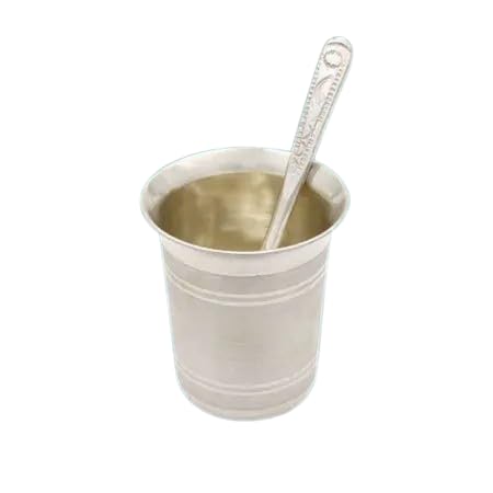 Vaso y cuchara (chamach) en plata pura