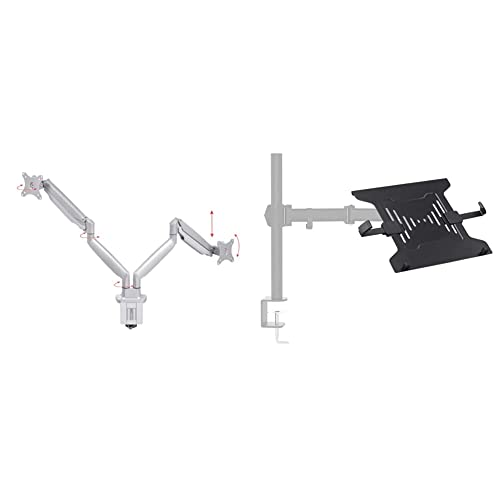 Monoprice Dual Arm Adjustable Gas Spring Desk Mount - Silver & Laptop Holder Attachment for LCD Desk Mounts - Black, Ideal for Work, Home, Office Laptops