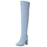 overknee stiefel extra langer schaft  Roimaash Damen Mode OverKniestiefel Block Heels Pointed Toe Pull on Thight High Stiefel Party Heels Slouch Stiefel Pull on Matt Blue Size 40
