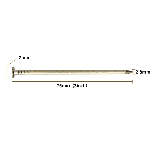 Image of JEGONFRI 60PCS 3 inch x 12Ga Brass Plated Wall Nails for Hanging, Wood Nails | Premium Carbon Steel Construction, Flat Head, Rust-Resistant Finish, Smooth Surface, Versatile Use For DIY And Repairs