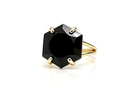 Bague moderne hexagonale onyx noir : finis les bijoux ternes avec l'or 14k