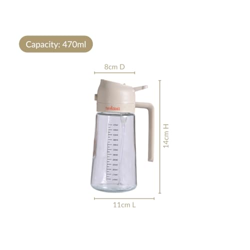 Image of Nestasia 2 in 1 Oil Sprayer & Dispenser Glass Bottle for Kitchen (470ml) - Vinegar & Olive Oil Bottle with Measuring Spoon for Healthy Cooking, Salad Dressing, Air Fryer, BBQ & Grilling (Beige)