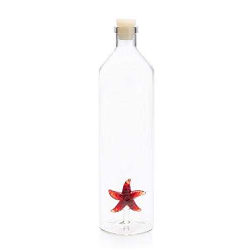 Balvi Bouteille Starfish Carafe à Eau 1,2L.Figurine fixée à l'intérieur Bouchon en Silicone Borosilicate 30 cm