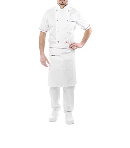 Veste chef blanc manches courtes anti-chaleur - Ensemble cuisinier homme avec tablier
