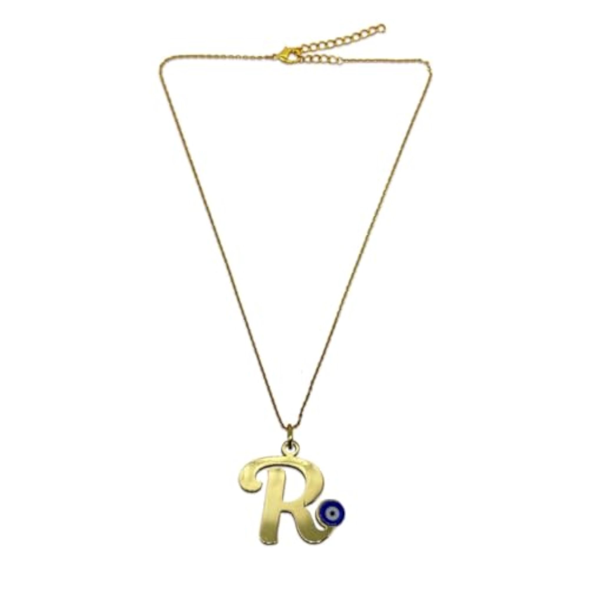 Women's Gold Plated Letter 'R' Blue Evil Eye Initial Necklace