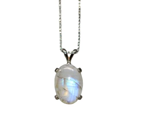 Rainbow Moonstone Sterling Silver Necklace | Element of Zen Blue Moonstone June Birthstone Pendant | Healing Crystals for Energy Healing and Protection | Silver Jewelry for Moonstone Fertility