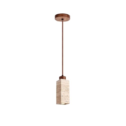 Natural Travertine Stone & Solid Wood Pendant Light Sculptural Hanging Lamp Single...