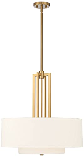 Possini Euro Design Sundry Antique Brass Gold Hanging Pendant Lighting 24" Wide Modern Double Drum Shades Fixture For Dining Room House Entryway Bedroom Kitchen Island Hallway High Ceilings #TOP5