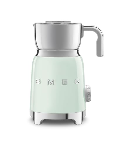 Smeg, Mousseur à Lait Multifonction MFF11PGEU, avec Système à Induction, 6 Programmes Prédéfinis, une Fonction Manuelle, Carafe Amovible 600 ml, Bouchon Doseur, Range Cordon Intégré, 500 W, Vert d'Eau