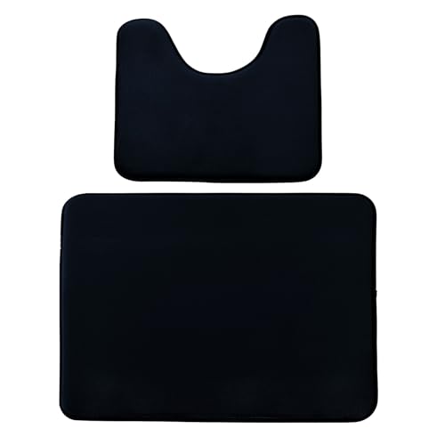 Reyox Badematten 2er Set, Weiche rutschfeste Memoryschaum Wasserabsorbierend Badezimmerteppich, WC Vorleger Schwarz
