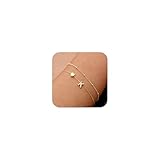 DEARMAY Dainty 14K Gold Plated Charm Bracelets for Women Trendy, Initial Heart Letter Bracelet Jewelry Cute Simple Fashion Chain Bracelets Gift K