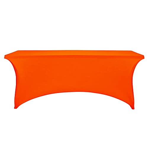 Image of FORLIFE Spandex Table Cover - Fitted 6ft Rectangular Tablecloth, Stretch Patio Cover, Universal for Wedding, Banquet, Party (Neon Orange)