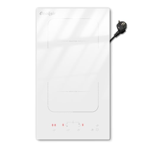 Cooksir Plaque à Induction Blanche 2 Feux avec Prise, 3500W Plaque Induction Encastrable 30 CM avec Zone Flexible, Verrouillage de Sécurité, Indicateur de...