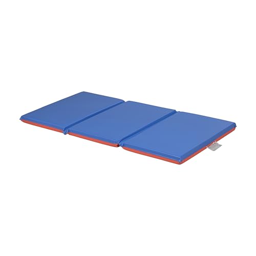 ECR4Kids Premium Folding Rest Mat, 3-Section, 2in, Sleeping Pad, Blue/Red