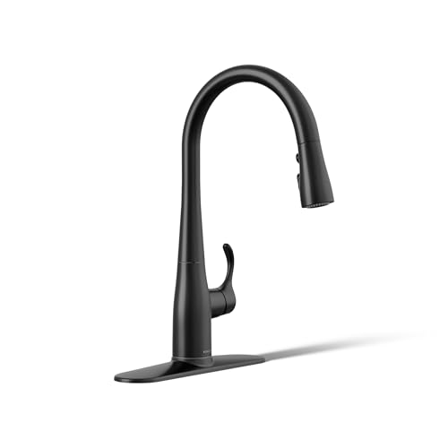 Image of KOHLER K-597-BL Simplice Pull Down Kitchen Faucet, 3-Spray Faucet, Kitchen Sink Faucet with Pull Down Sprayer, Matte Black